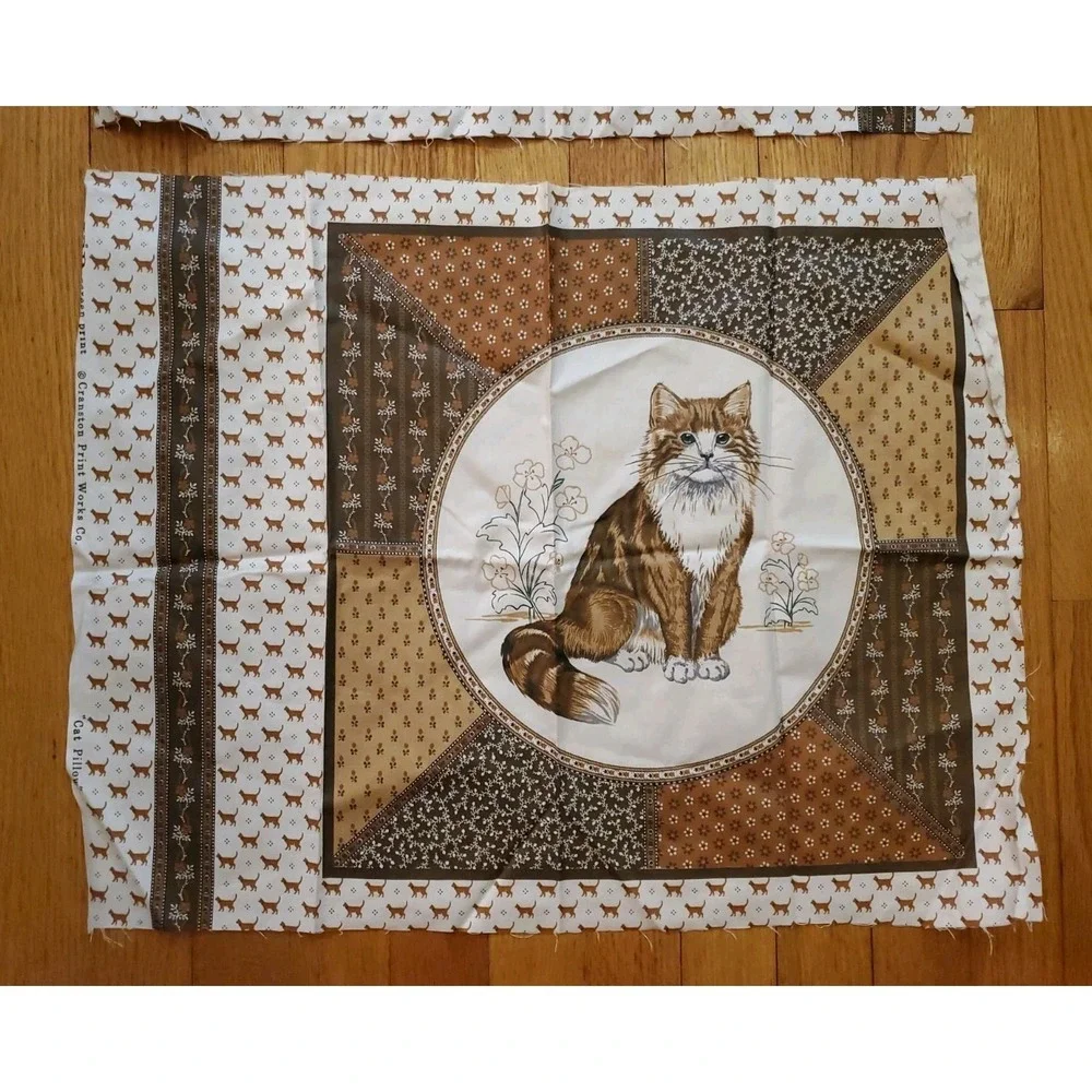 VIP Cranston Green Eye Cat Cut Outs Fabric Panel Cut & Sew Brown Panel Lot Of 2